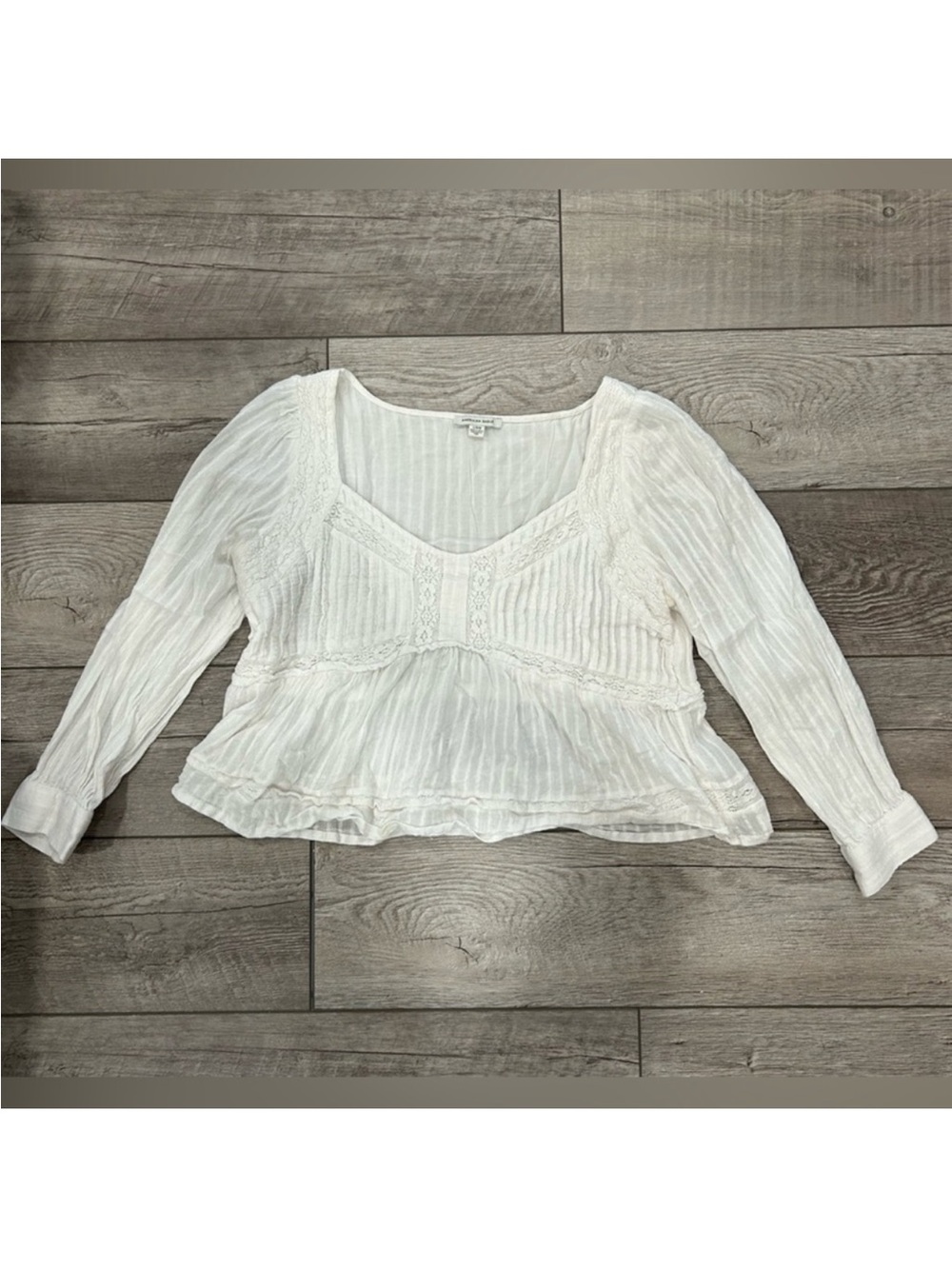 American Eagle White Long Sleeve Babydoll Top